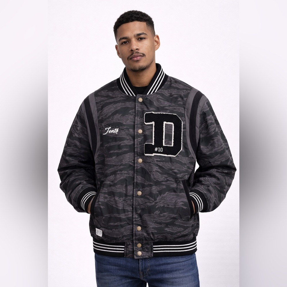 10.Deep Varsity Jacket Medium Camo Black Streetwear Rare